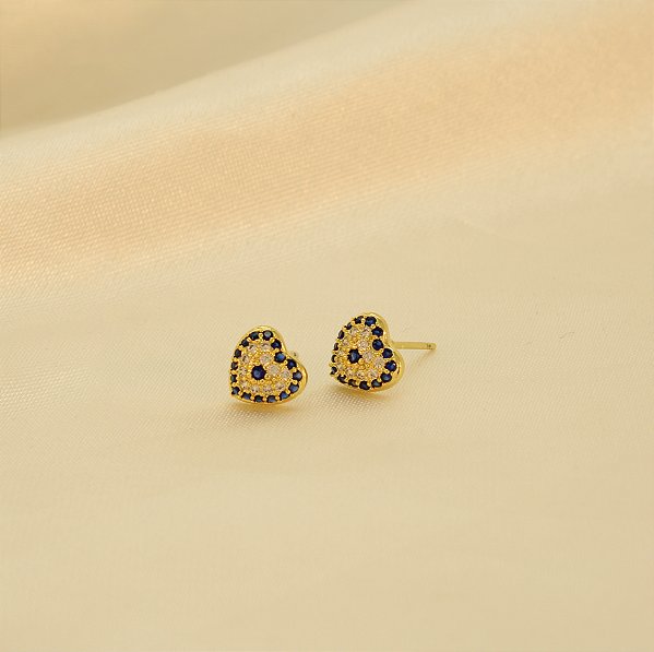 Brinco de Coração Cravejado em Zircônia Banhado a Ouro 18k