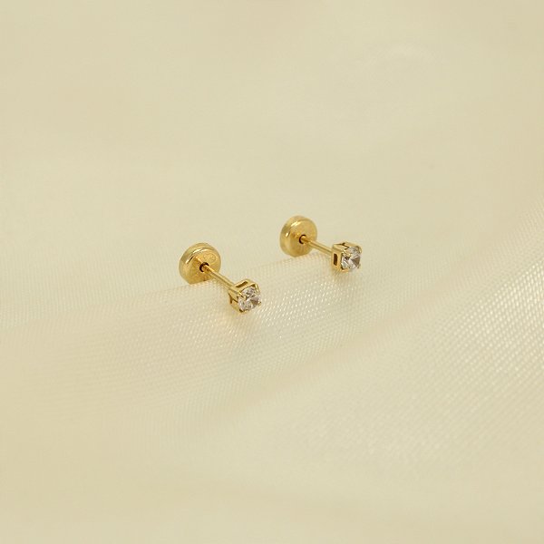 Brinco com Zircônia Cristal Banhado a Ouro 18k
