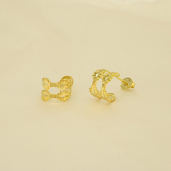 Brinco Argola com Folhas Banhado a Ouro 18k