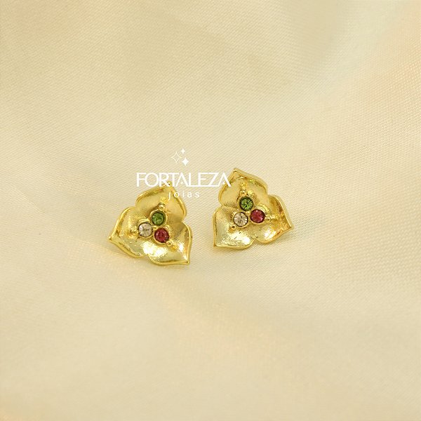 Brinco de Folha com Zircônia Banhado a Ouro 18k