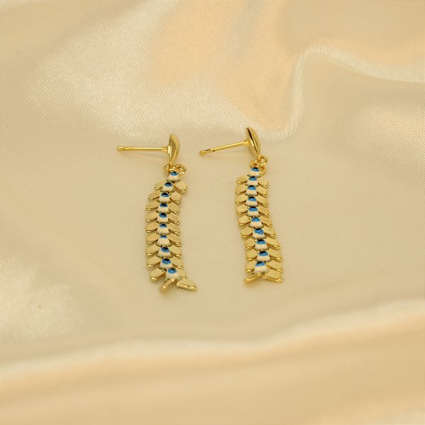 Brinco Olho Grego Fio Escama de Peixe Banhado a Ouro 18k