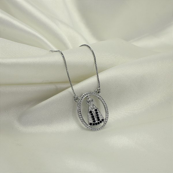 Gargantilha Nossa Senhora Aparecida Banhado a Ouro Branco