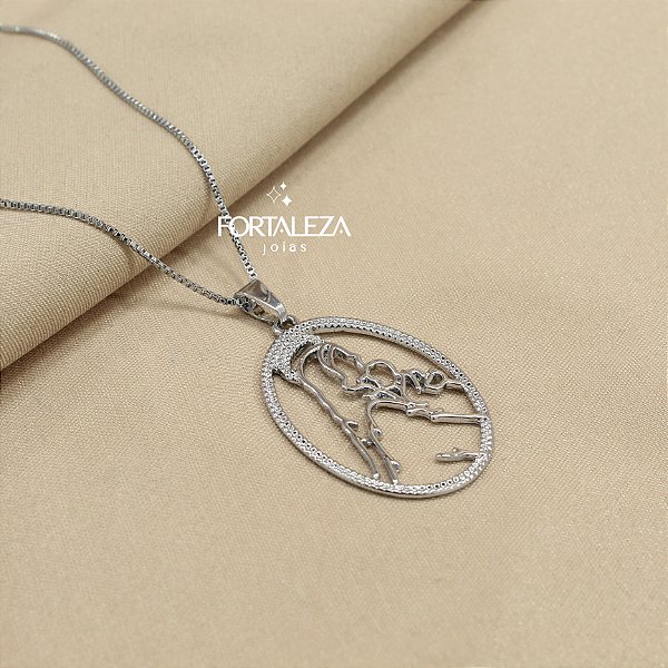 Gargantilha Nossa Senhora Maria da Paz Banhado a Ouro Branco