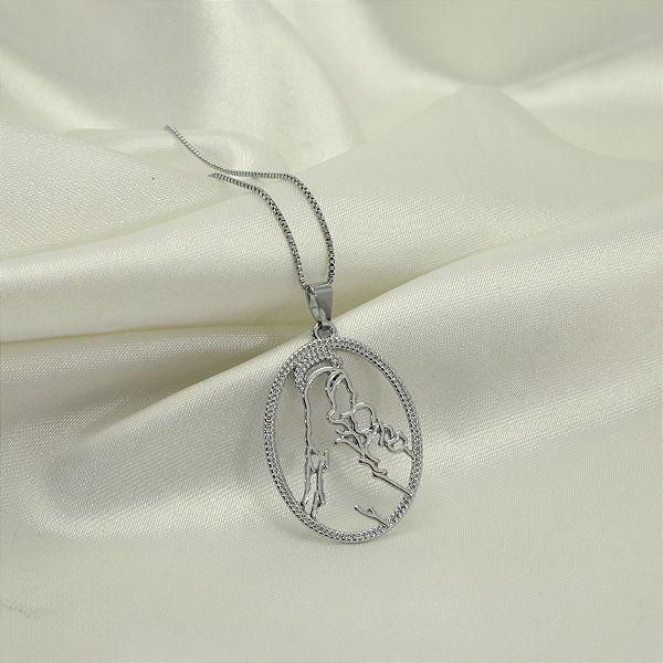 Gargantilha Nossa Senhora Maria da Paz Banhado a Ouro Branco