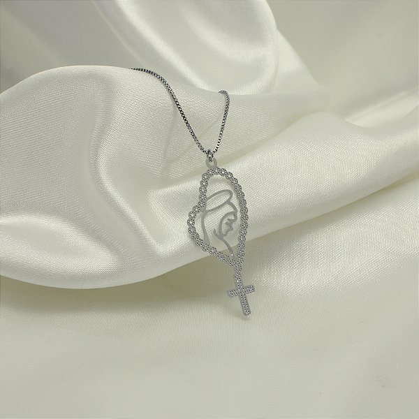 Gargantilha Virgem do Silêncio Banhado a Ouro Branco