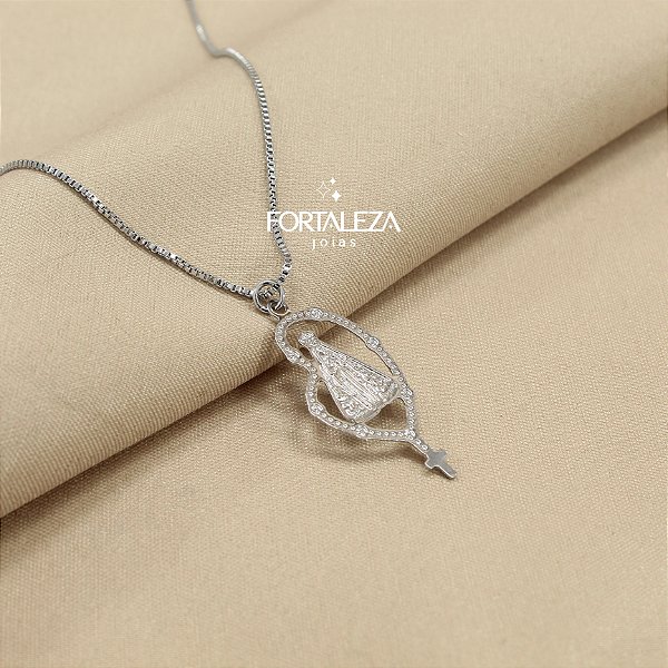 Gargantilha Nossa Senhora Aparecida Banhado a Ouro Branco