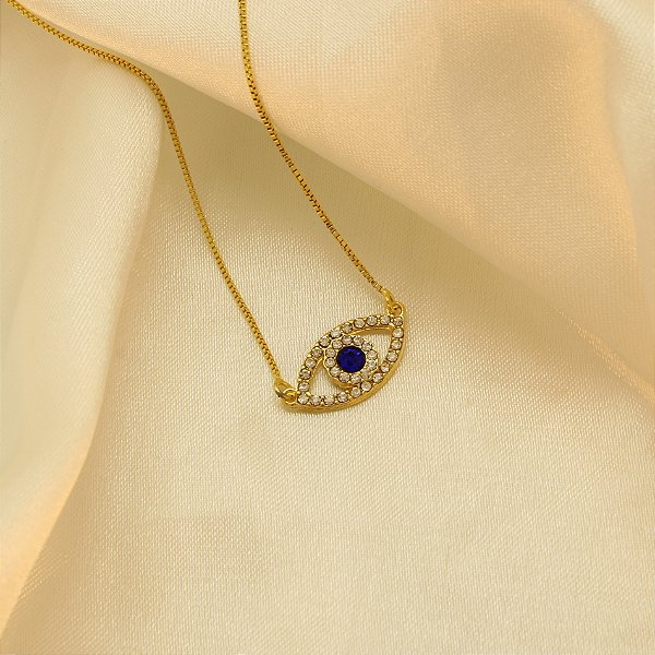 Gargantilha Olho Grego com Zircônias Banhado a Ouro 18k