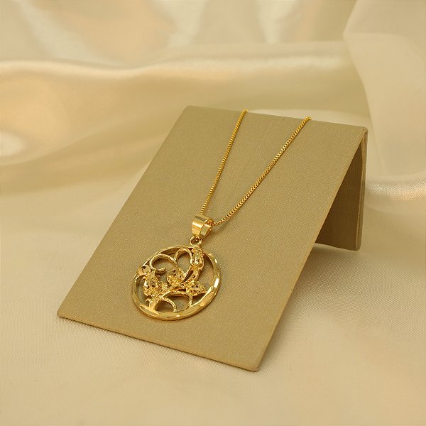 Gargantilha Trabalhada com Rosas Banhado a Ouro 18k