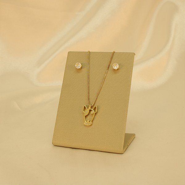 Conjunto Bull Terrier com Zircônia Banhado a Ouro 18k
