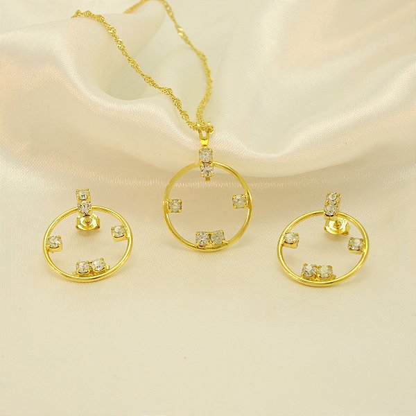 Conjunto com Detalhes em Zircônia Cristal Banhado a Ouro 18k