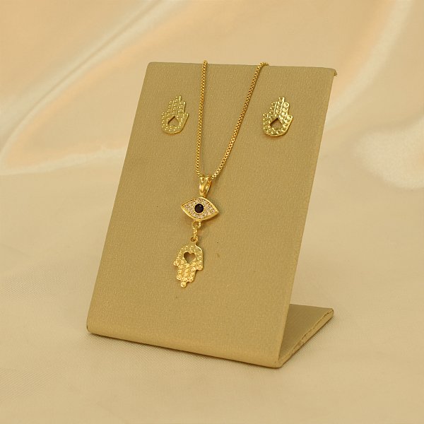Conjunto Mão de Fátima e Olho Grego Banhado a Ouro 18k