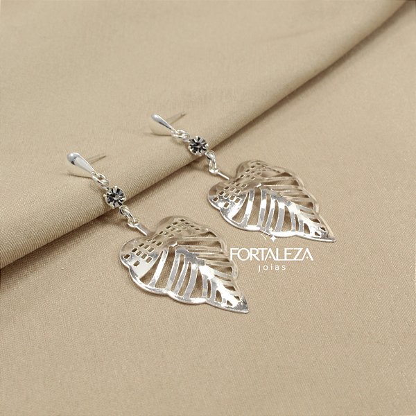 Brinco com Design de Folha e Zircônia Banhado a Prata 925