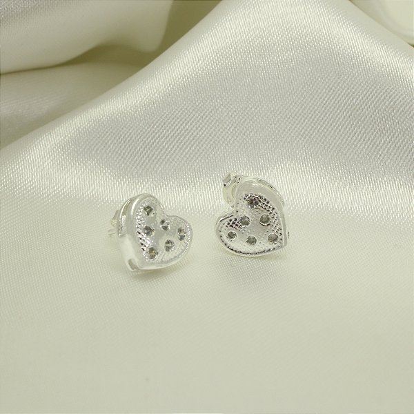 Brinco de Coração com Zircônia Cristal Banhado a Prata 925