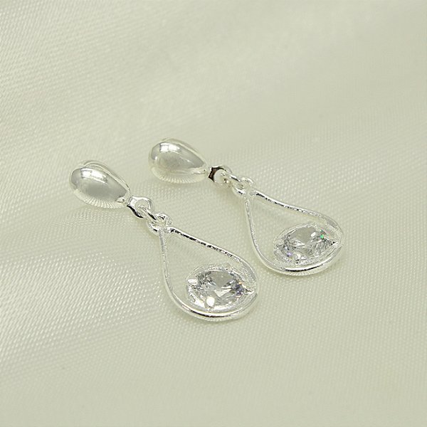 Brinco de Gota com Zircônia Cristal Banhado a Prata 925