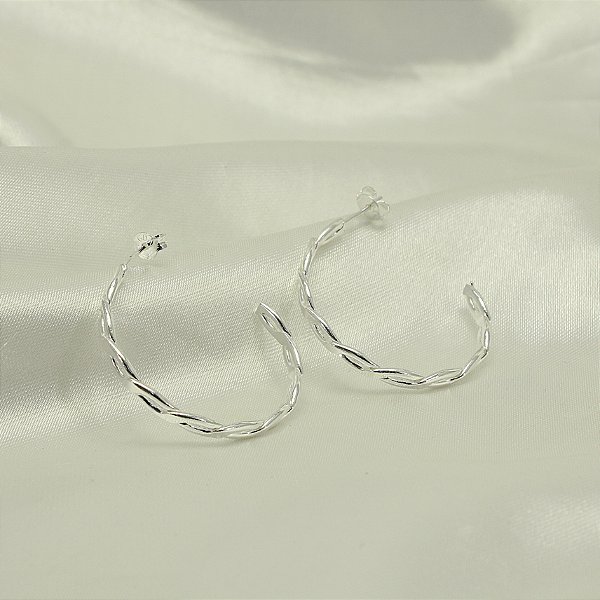 Brinco Argola Trançado Banhado a Prata 925