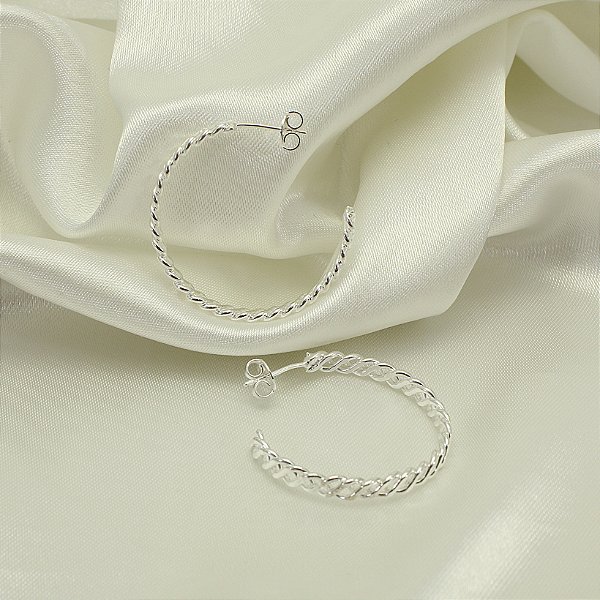 Brinco Argola Trançado Banhado a Prata 925