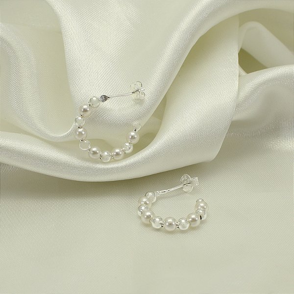 Brinco Argola de Pérolas Banhado a Prata 925
