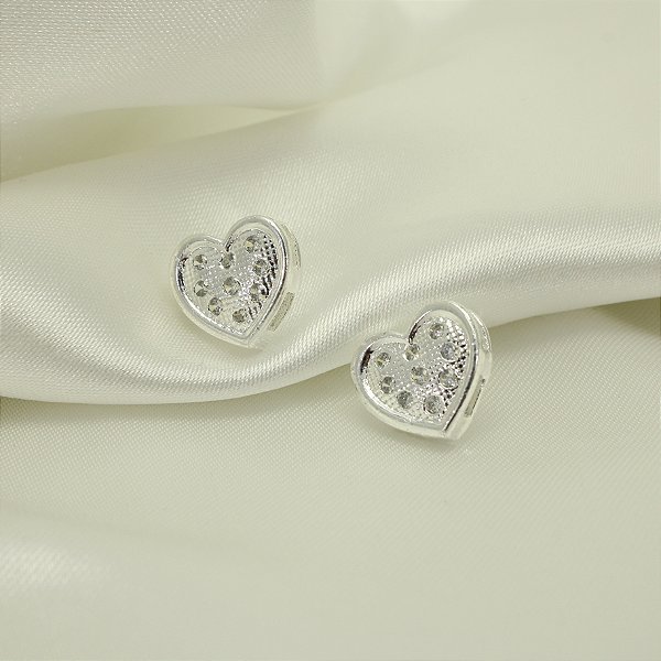 Brinco de Coração com Zircônia Cristal Banhado a Prata 925