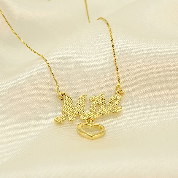 Gargantilha Escrito Mãe e Coração Banhado a Ouro 18k