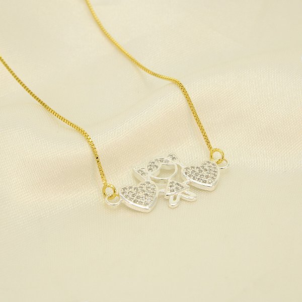 Gargantilha Menina e Coração Banhado a Prata e Ouro 18k