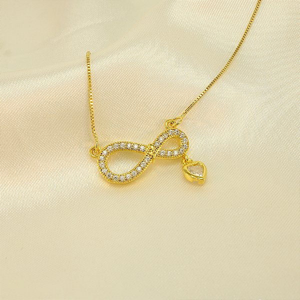 Gargantilha do Infinito Cravejado e Banhado a Ouro 18k