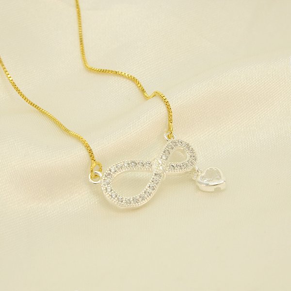 Gargantilha Infinito Cravejado e Banhado a Prata e Ouro 18k