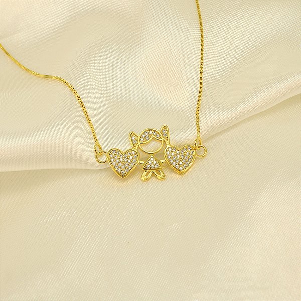 Gargantilha Menina e Coração com Zircônia Banhado a Ouro 18k