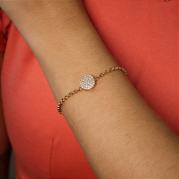 Pulseira com Detalhe em Zircônia Cristal Banhado a Ouro 18k