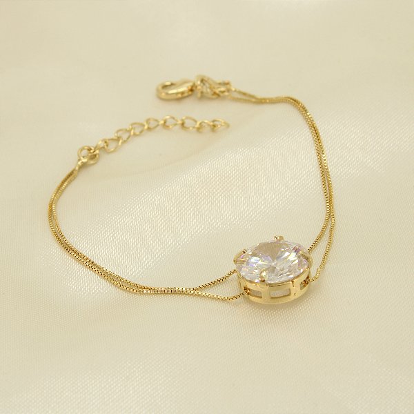 Pulseira com Corrente Dupla e Zircônia Banhado a Ouro 18k