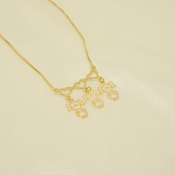 Gargantilha Três Meninas e Corações Banhado a Ouro 18k