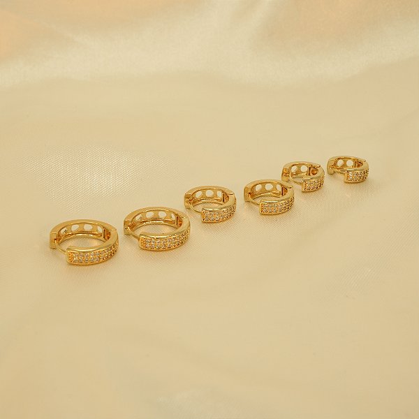 Brinco Argola em Trio Craveja em Zircônia Banhado a Ouro 18k