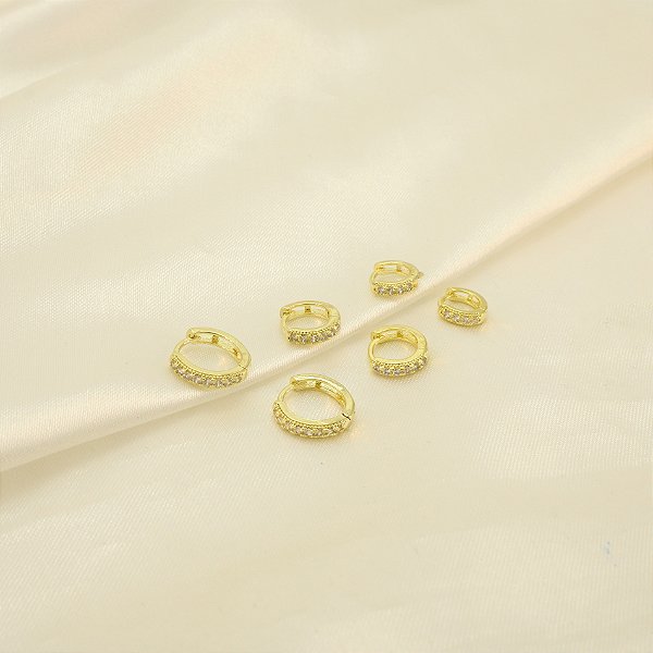 Brinco Argola em Trio Cravejado e Banhado a Ouro 18k