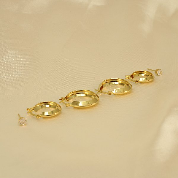 Brinco Argola em Trio com Ponto de Luz Banhado a Ouro 18k