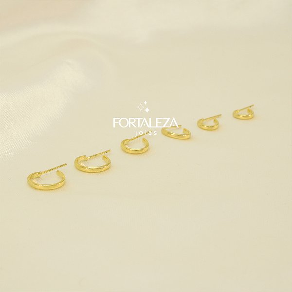Brinco Argola em Trio de Aro Liso Banhado a Ouro 18k