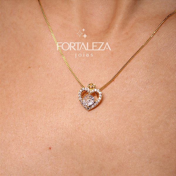 Conjunto de Coração Cravejado em Zircônia Banhado a Ouro 18k