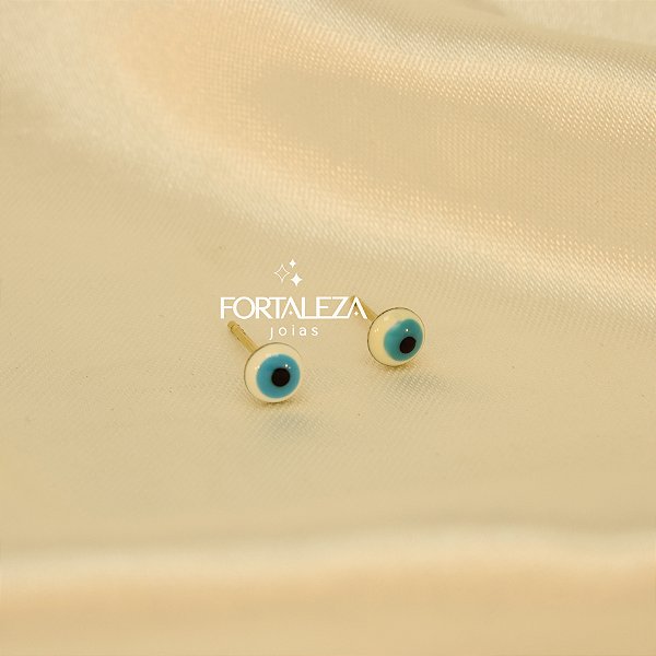 Brinco Olho Grego Resinado Banhado a Ouro 18k