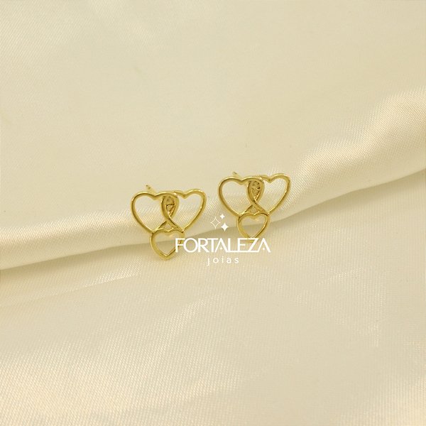 Brinco de Corações Vazado Banhado a Ouro 18k