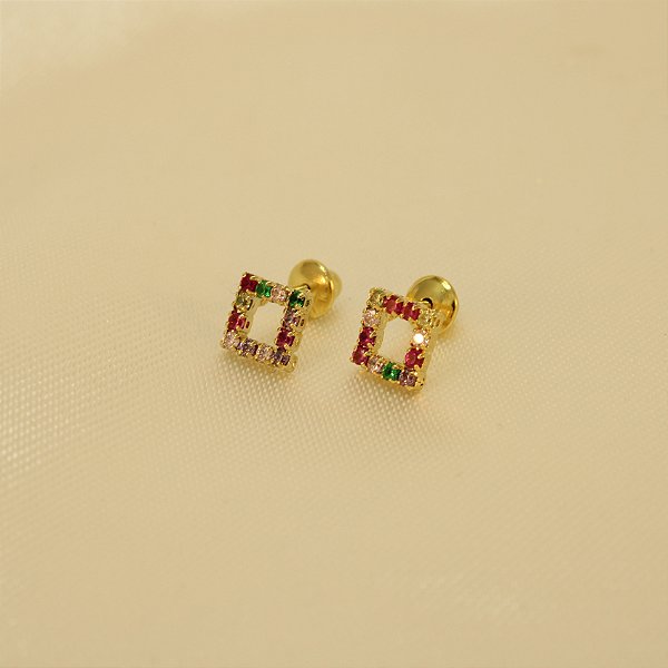 Brinco Quadrado Cravejado em Zircônia Banhado a Ouro 18k