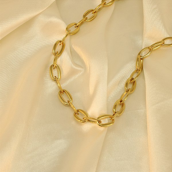 Gargantilha de Elo Cartier e Navete Banhado a Ouro 18k