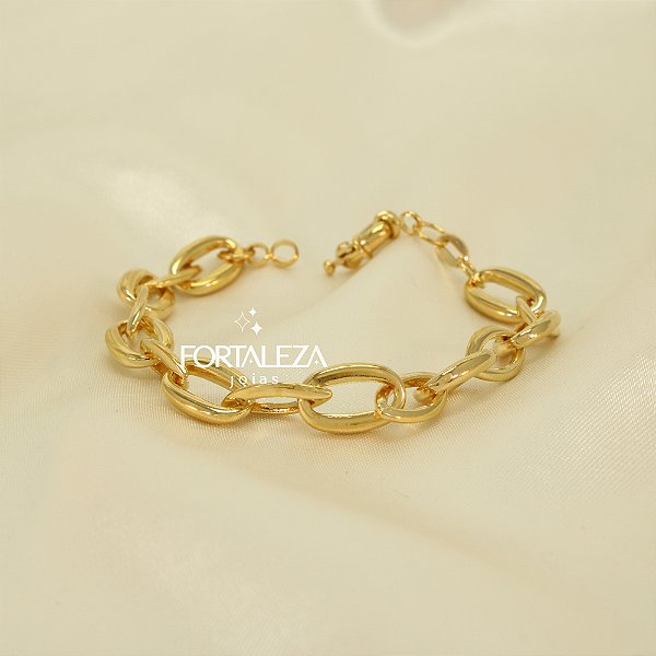 Pulseira de Elo Cartier e Navete Banhado a Ouro 18k