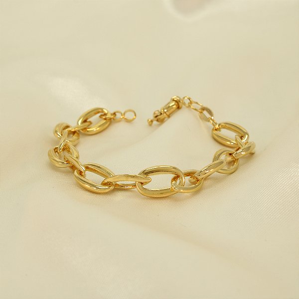 Pulseira de Elo Cartier e Navete Banhado a Ouro 18k
