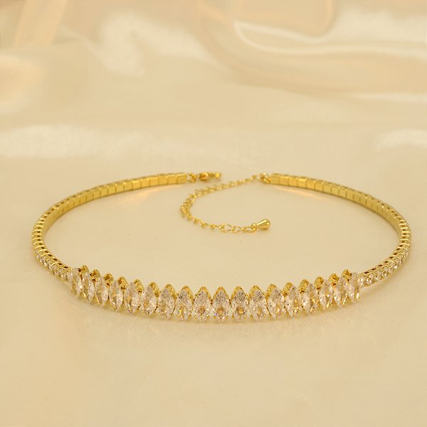Choker Cravejada em Zircônia Cristal Banhado a Ouro 18k