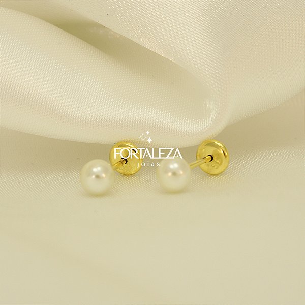 Brinco de Pressão com Pérola 4mm Banhado a Ouro 18k