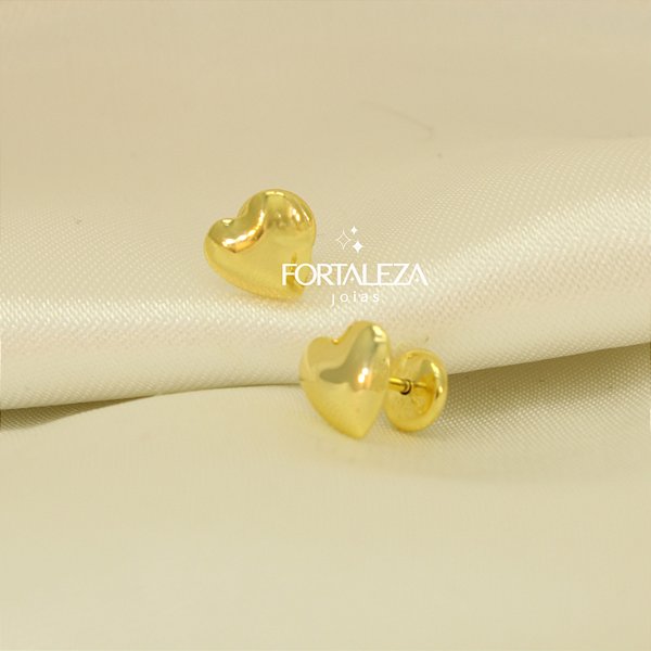 Brinco de Coração Polido Banhado a Ouro 18k