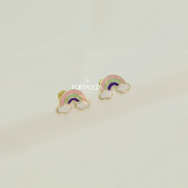 Brinco Arco-íris Resinado Banhado a Ouro 18k