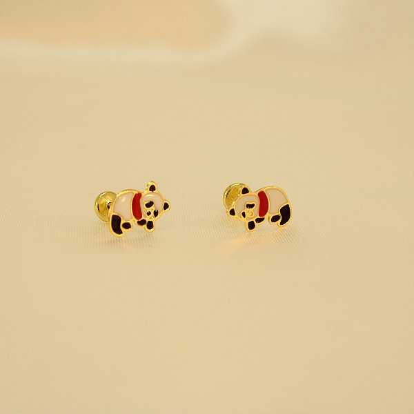 Brinco de Panda Resinado e Banhado a Ouro 18k