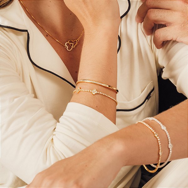 Pulseira de Trevo Cravejado em Zircônia Banhado a Ouro 18k