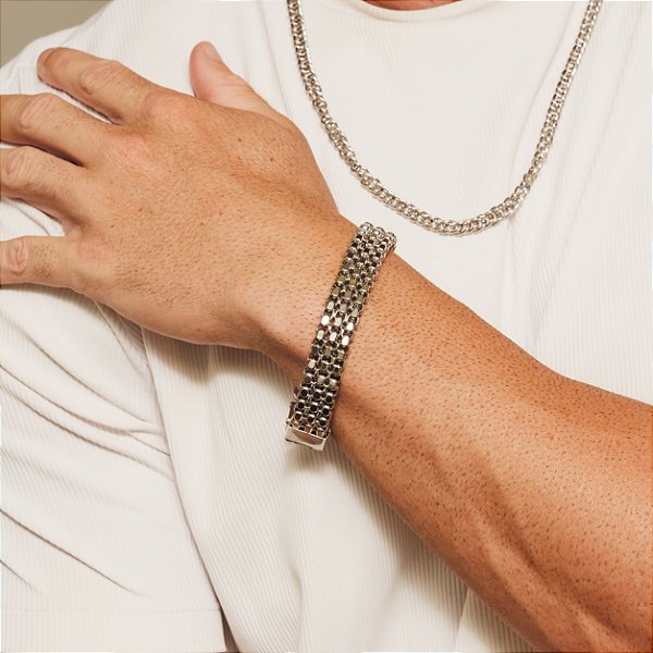 Pulseira de Elos Quadrados em Aço Inox