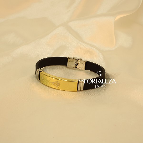Pulseira com Placa de Nossa Senhora Aparecida em Aço Inox