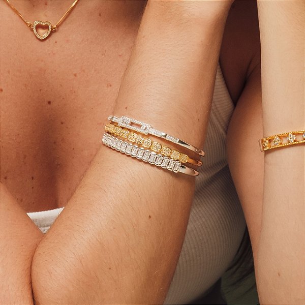 Bracelete com Detalhes Ovais Cravejados e Banhado a Ouro 18k